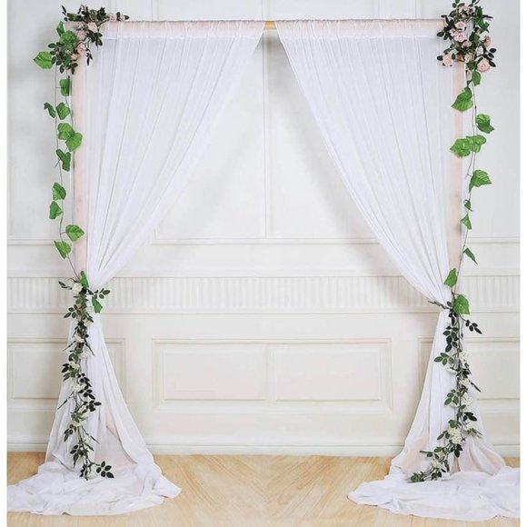 Other - 10x10 Feet | Shimmery White Crinkled Chiffon Curtains Wedding Arch Linen Drapes